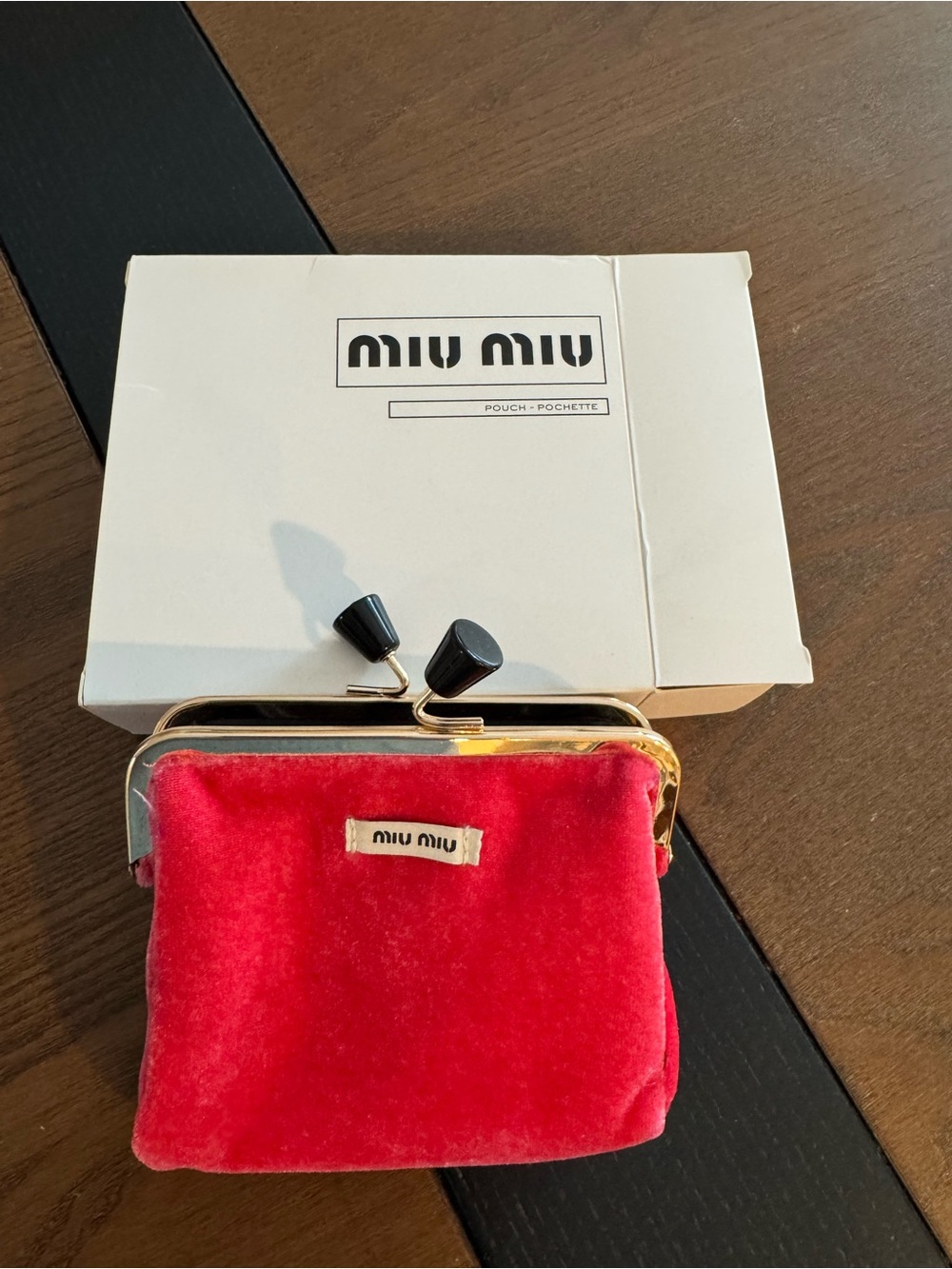Miu Miu Red Velvet Kiss-Frame Pouch with Black Clasp